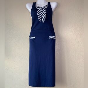 FashionMia Navy Blue White Sailor Nautical Midi Dress Size XXL